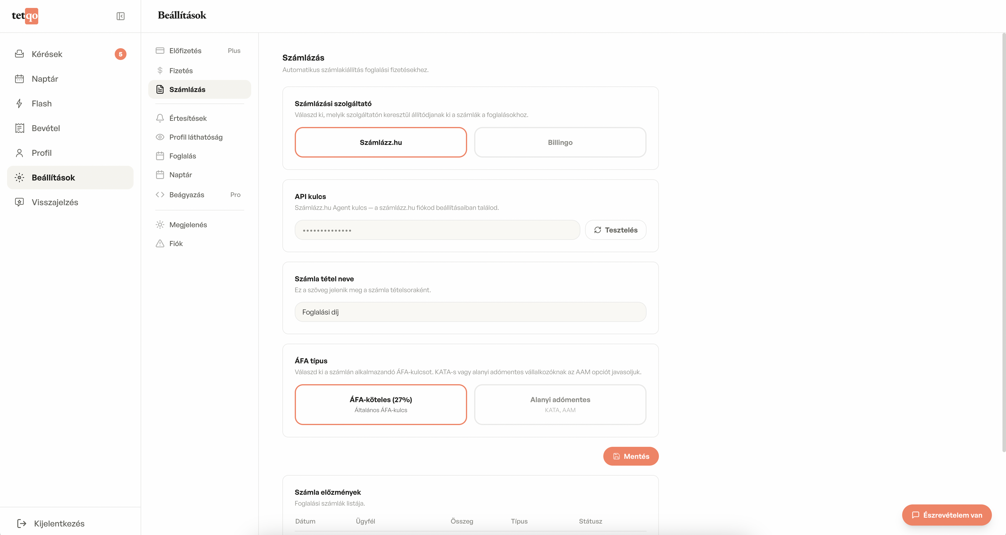 Számlázási beállítások áttekintés